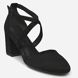 Black Suede Crisscross Block Heel Pump
